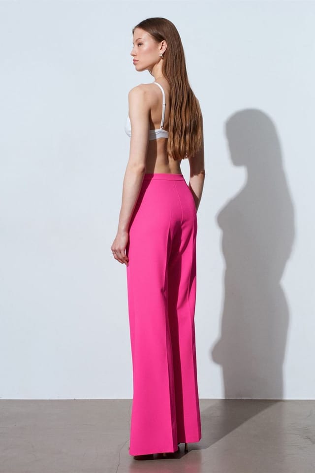 Dilvin Dilvin Women's High-waist Flare Trousers in Bright Pink - 3