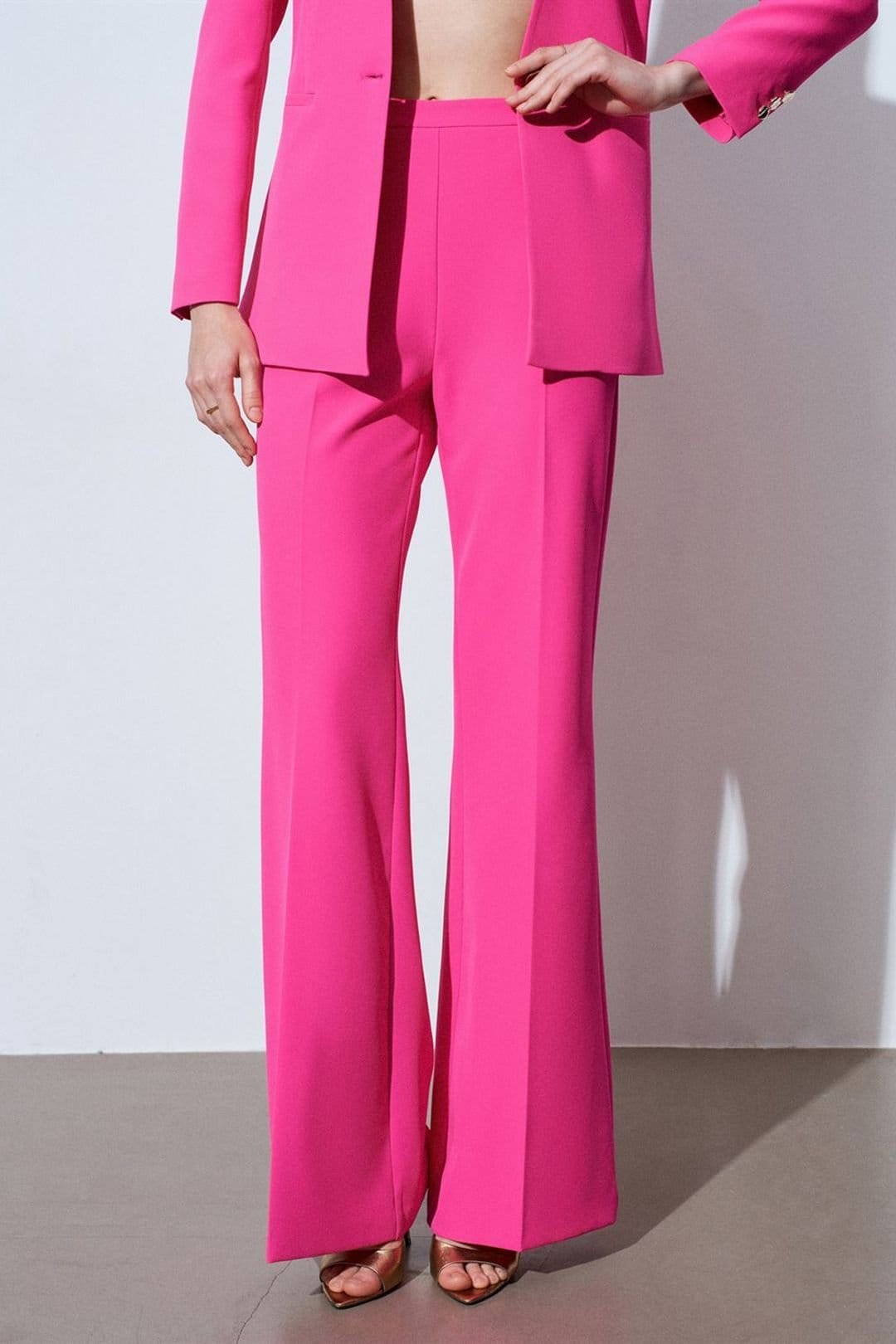 Dilvin Dilvin Women's High-waist Flare Trousers in Bright Pink - 4