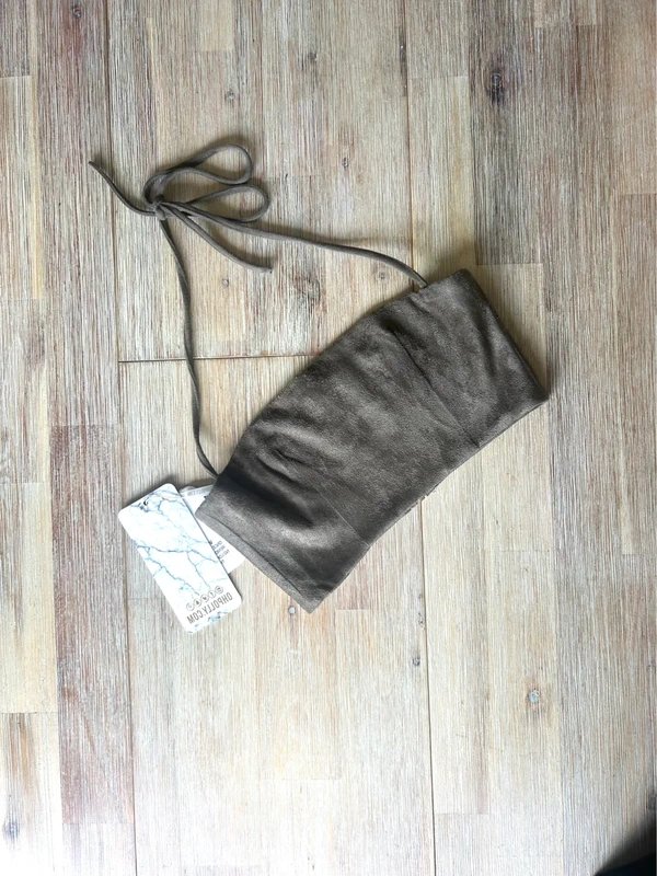 Oh Polly Oh Polly Khaki Faux Suede Bandeau Tie-Back Crop Top – UK 6 / US 2 – Brand New with Tags - 1