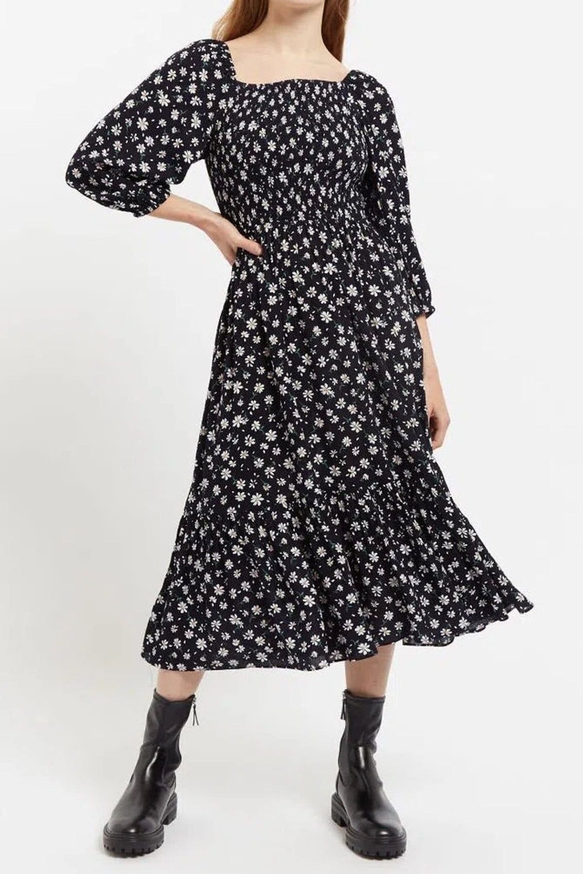 Louche Black Floral Print Midi Dress