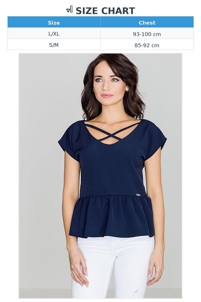 Love Lace Love Lace Women's Wide V Neck Crossed Stripe Asym Frill Blouse in Blue - 3
