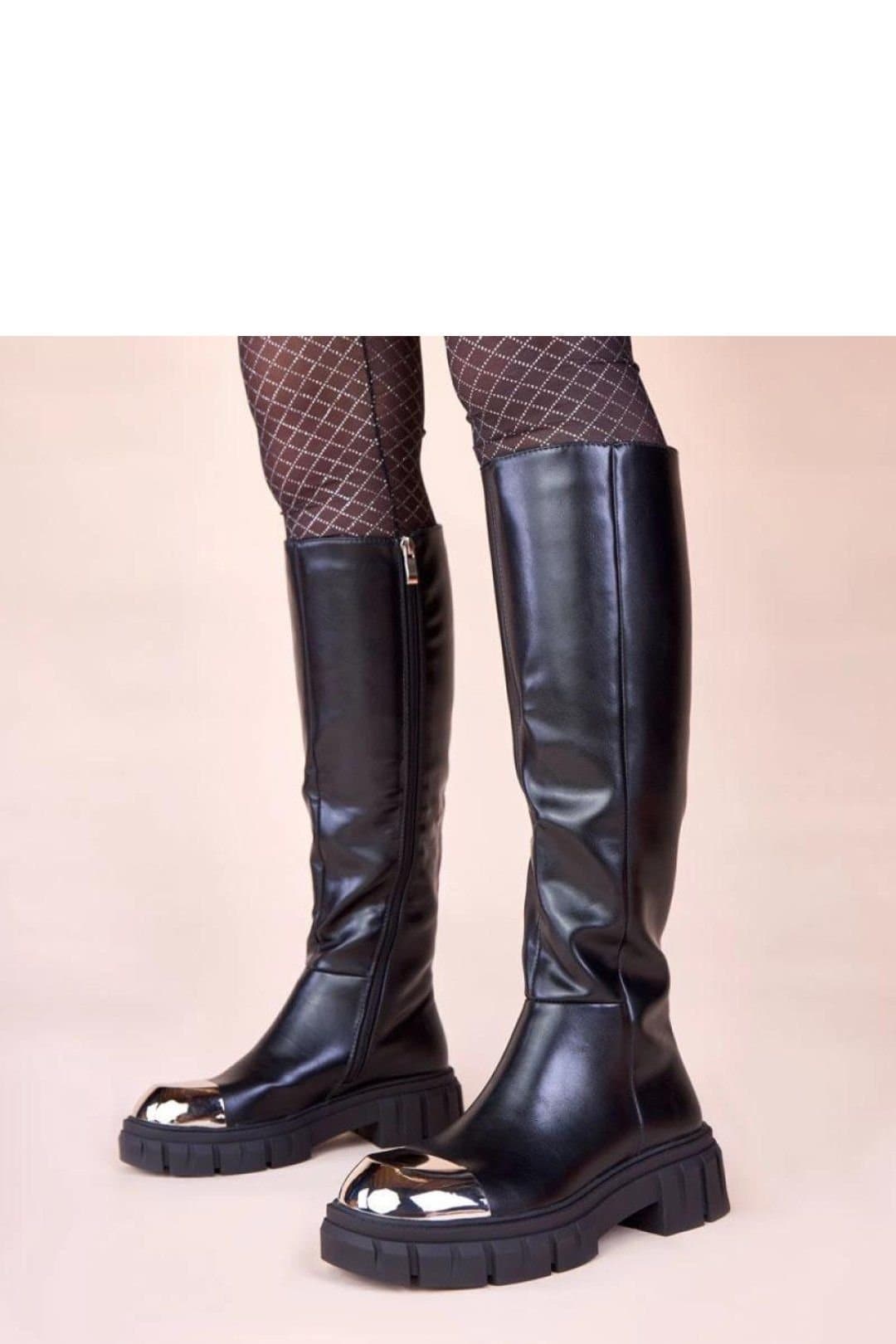 Love Lace Love Lace Women's Knee High Flat Boots with Gold Toe for Everyday Style Wear in Black
