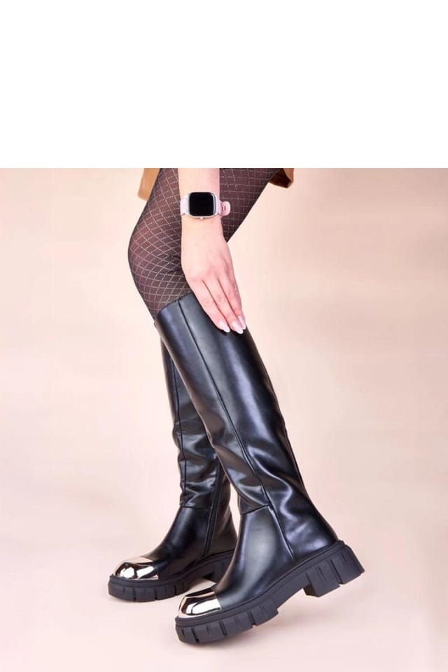 Love Lace Love Lace Women's Knee High Flat Boots with Gold Toe for Everyday Style Wear in Black - 2