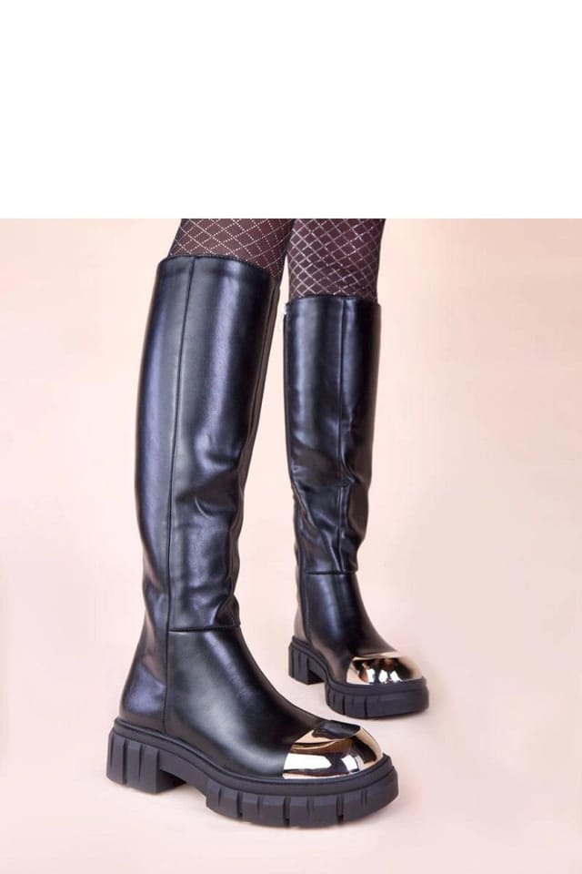 Love Lace Love Lace Women's Knee High Flat Boots with Gold Toe for Everyday Style Wear in Black - 3