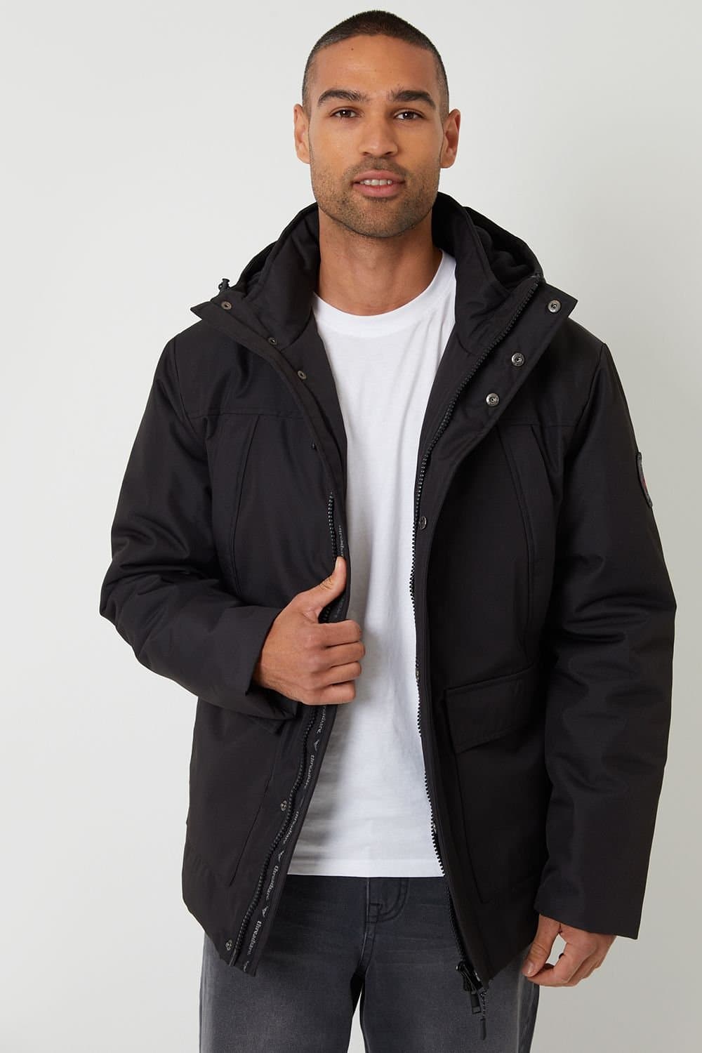 Threadbare Threadbare Men's Showerproof Longline Hooded Padded Jacket in Black