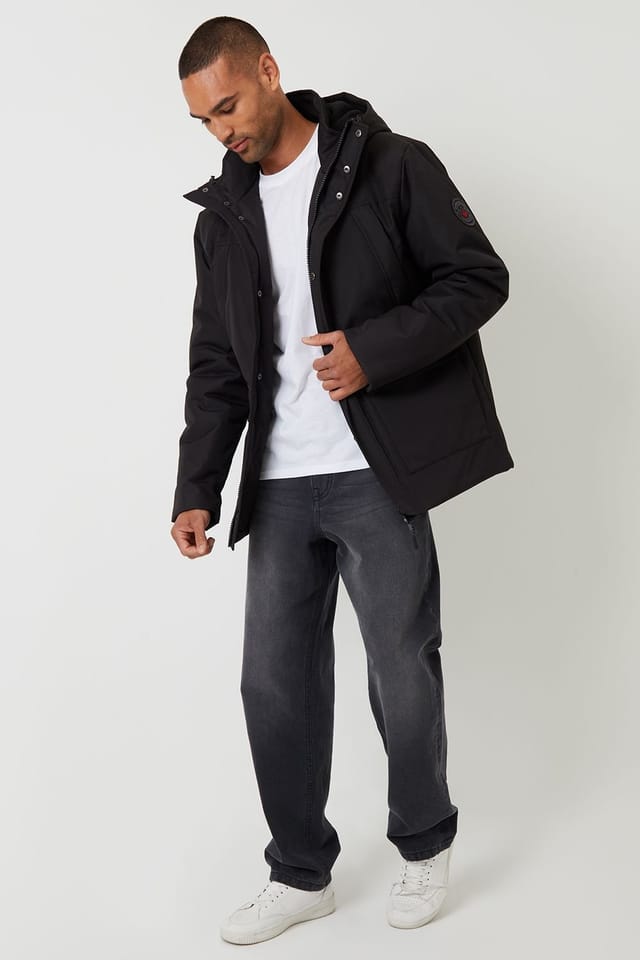 Threadbare Threadbare Men's Showerproof Longline Hooded Padded Jacket in Black - 3