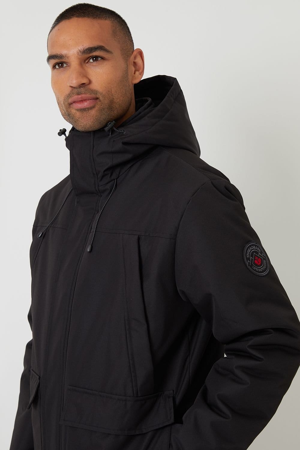 Threadbare Threadbare Men's Showerproof Longline Hooded Padded Jacket in Black - 4