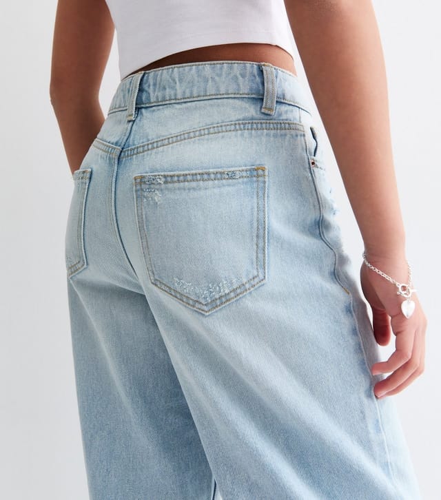 New Look Girls' Light Blue Wide Leg Ripped Jeans New Look - 2