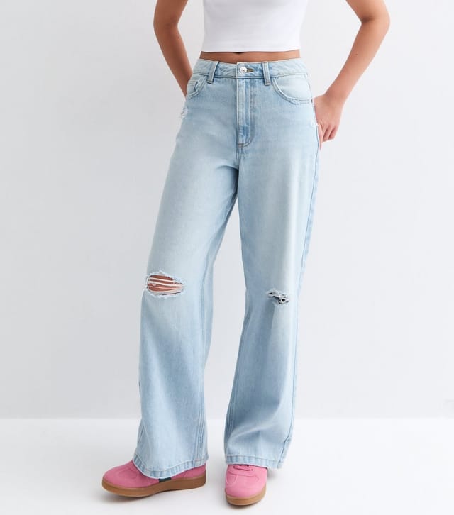 New Look Girls' Light Blue Wide Leg Ripped Jeans New Look - 3