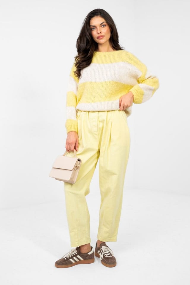 Love Lace Love Lace Women's Striped Oversized Knit Sweater in Yellow - 2