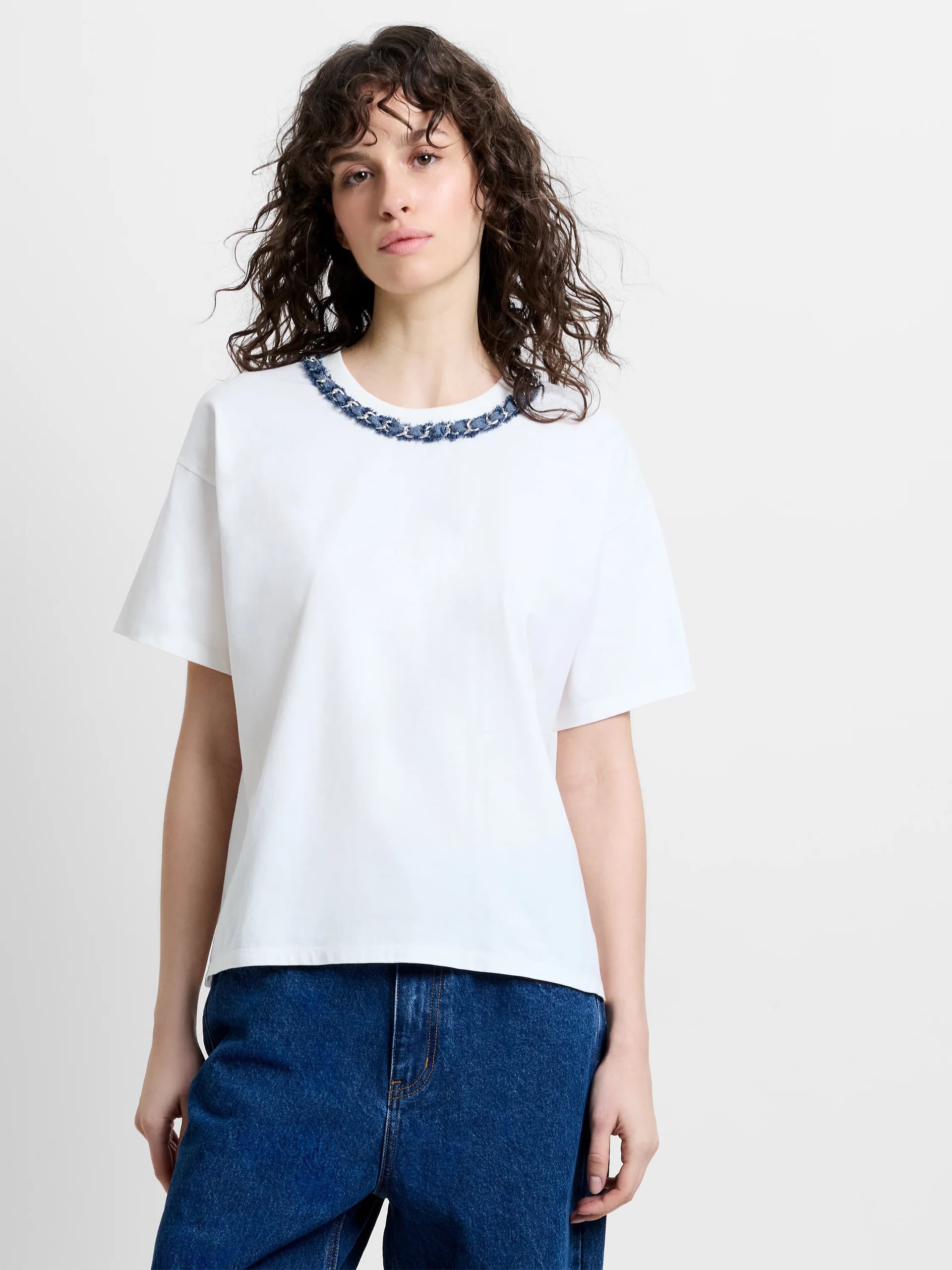 French Connection Aliyana Jersey Short Sleeve Chain T-Shirt Linen White