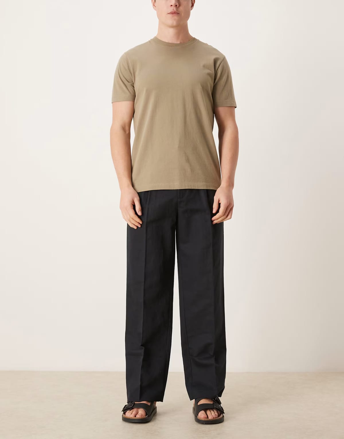 ASOS ASOS DESIGN smart pleated linen rich wide leg trousers in black - 1