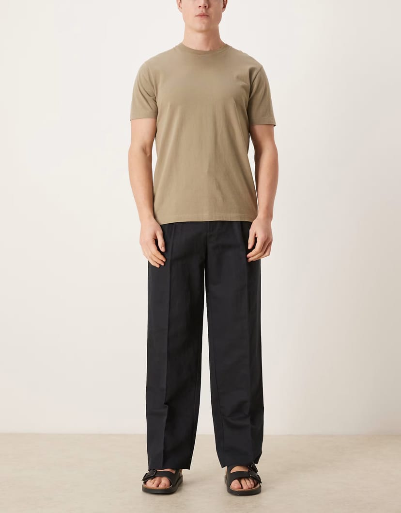 ASOS ASOS DESIGN smart pleated linen rich wide leg trousers in black - 1