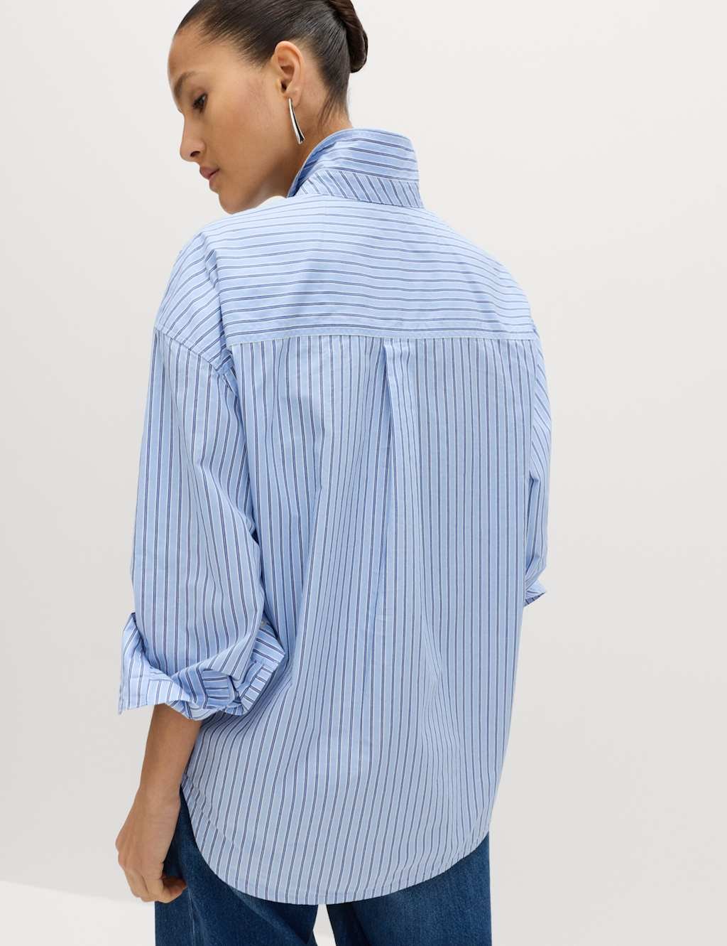 Marks & Spencer M&S Pure Cotton Striped Shirt Blue Mix - 2