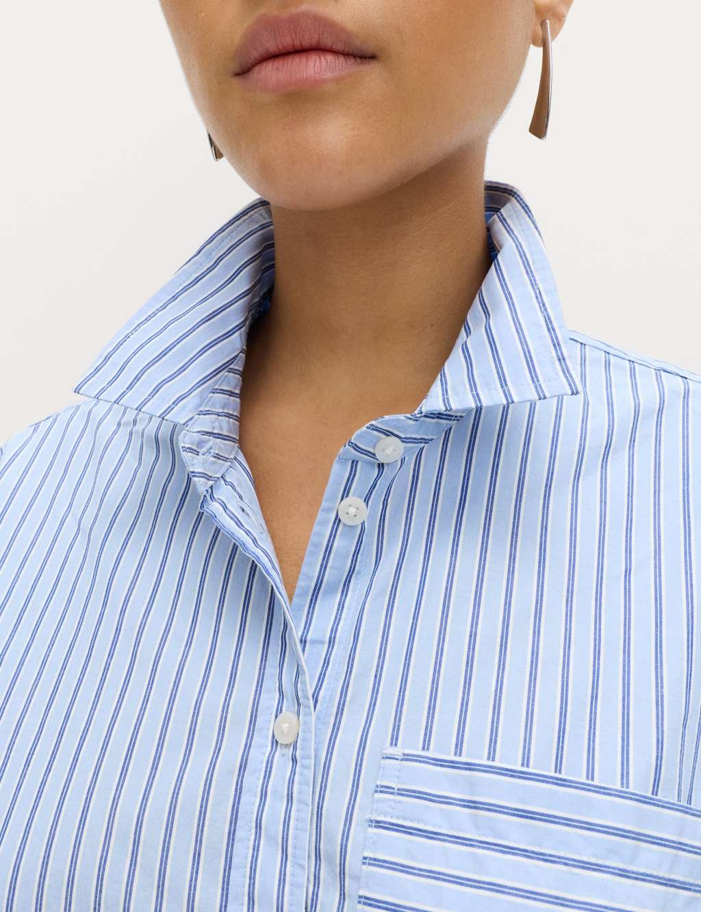 Marks & Spencer M&S Pure Cotton Striped Shirt Blue Mix - 3