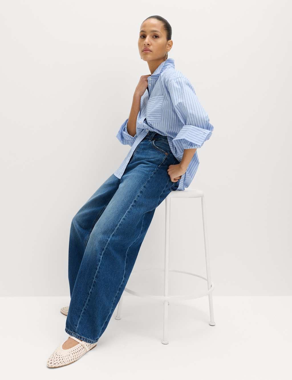 Marks & Spencer M&S Pure Cotton Striped Shirt Blue Mix - 4