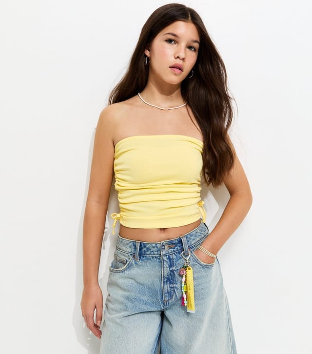 New Look Girls' Yellow Ruched Side Tie Bandeau Top New Look - 2