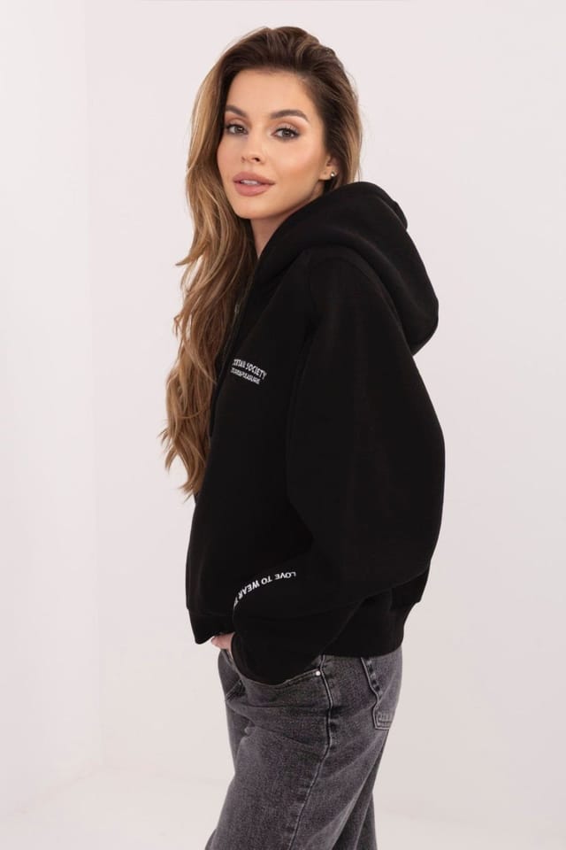 Love Lace Love Lace Women's Hooded Zip Front Cotton Blend Sweatshirt in Black - 2