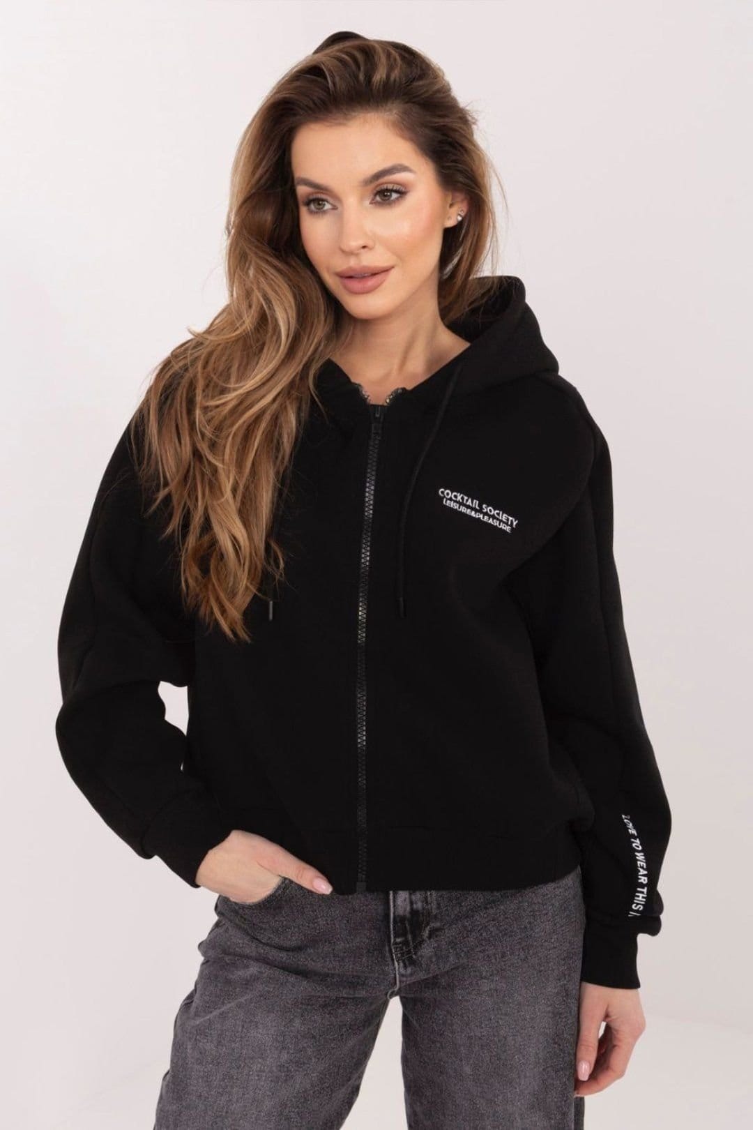 Love Lace Love Lace Women's Hooded Zip Front Cotton Blend Sweatshirt in Black - 4