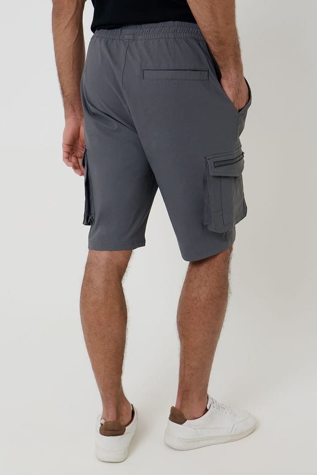 Threadbare Threadbare Men's Elasticated Waist Stretch Cargo Shorts in Charcoal - 2