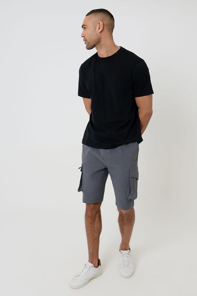 Threadbare Threadbare Men's Elasticated Waist Stretch Cargo Shorts in Charcoal - 3