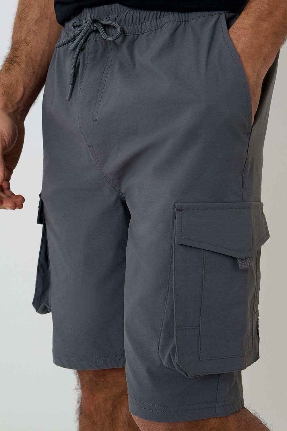 Threadbare Threadbare Men's Elasticated Waist Stretch Cargo Shorts in Charcoal - 4