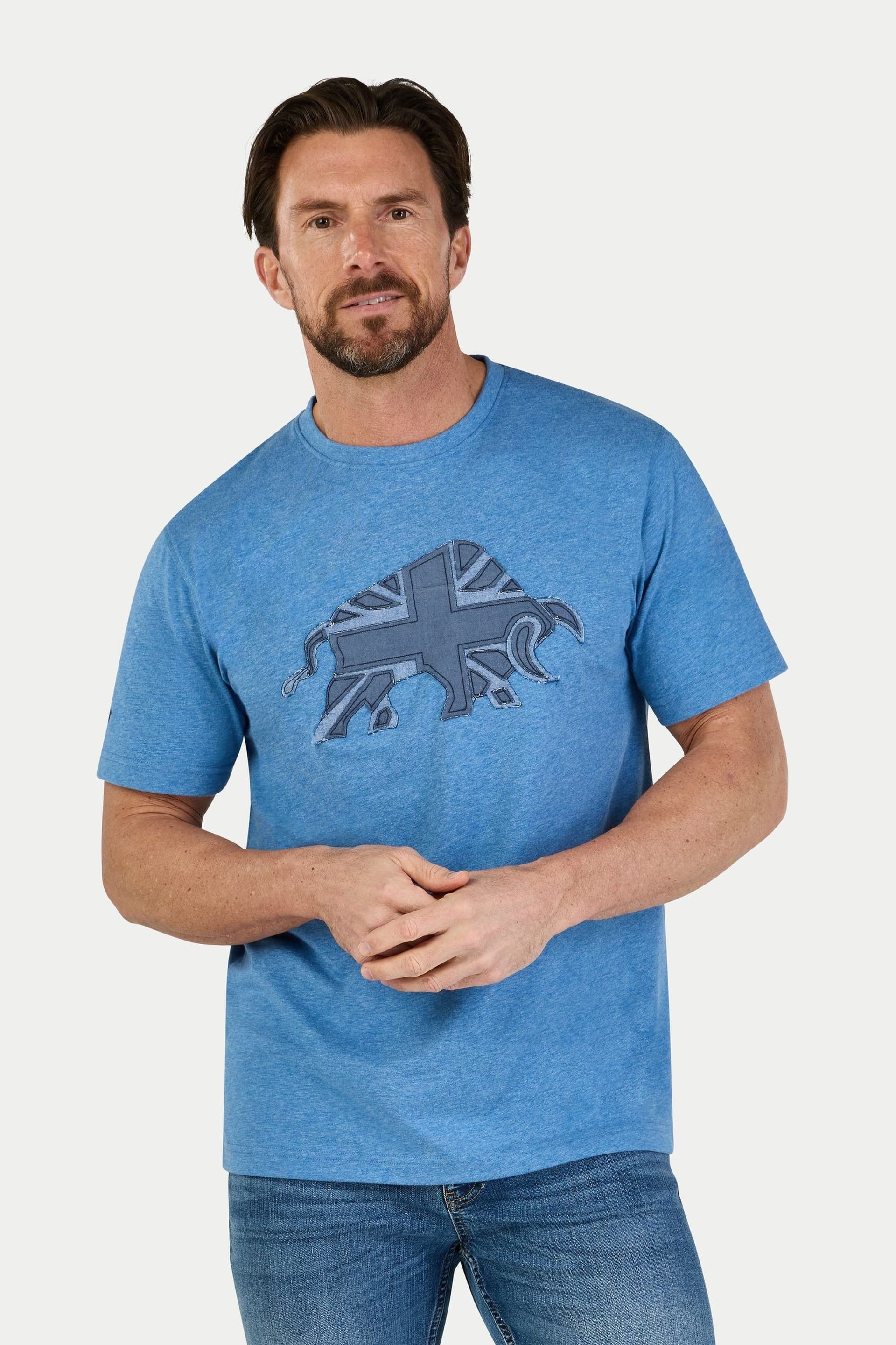 raging bull Raging Bull Men's Union Jack Bull T-Shirt in Mid Blue