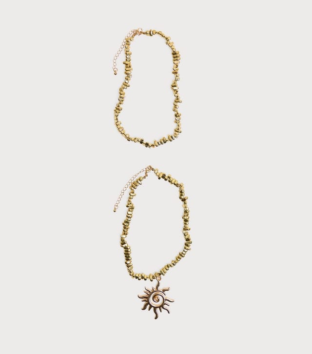 Public Desire Gold Tone 2 Layer Sunshine Pendant Necklace Public Desire New Look - 2