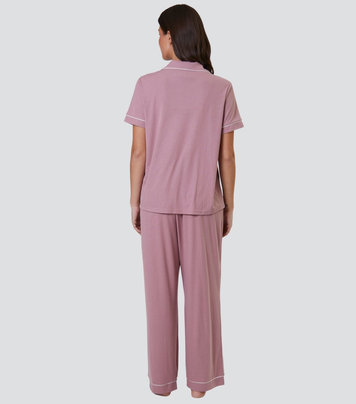Loungeable Women's Pink Ribbed Short Sleeve Shirt and Trousers Pyjama Set Loungeable New Look - 4