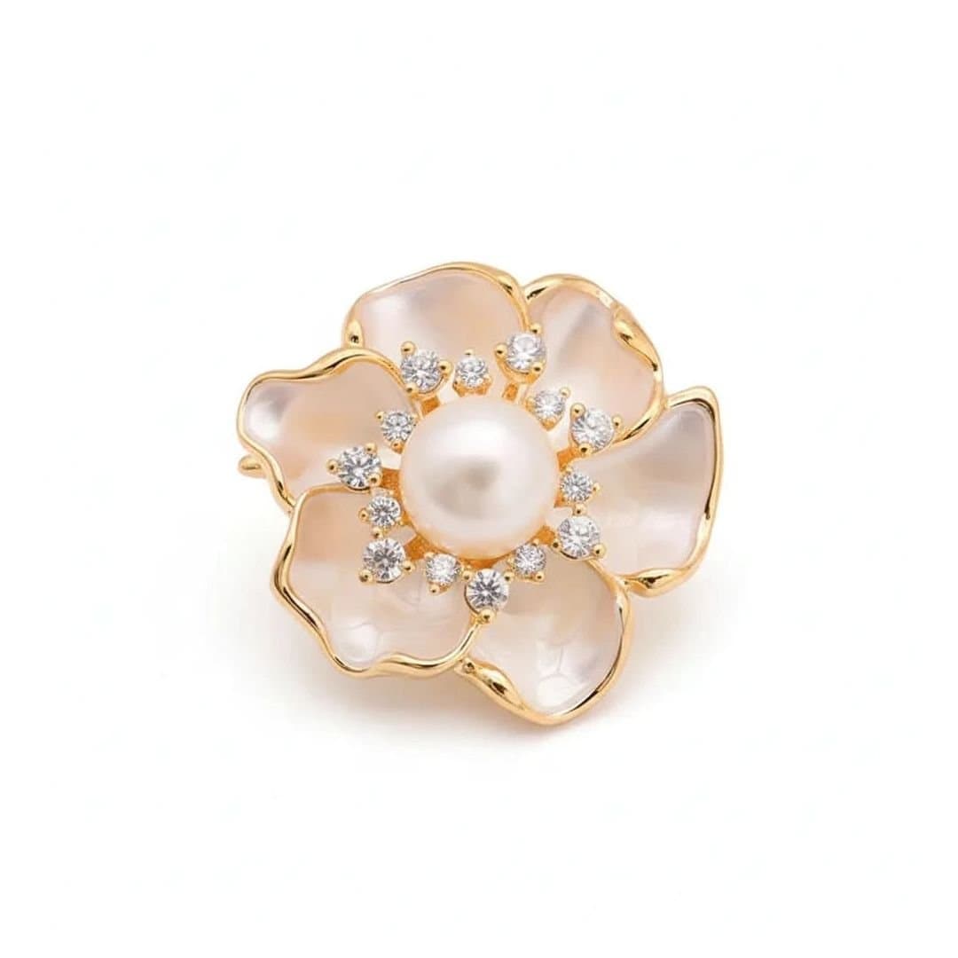 Angel Barocco Angel Barocco Women's Camellia Crystal Pearl Brooch - Gold