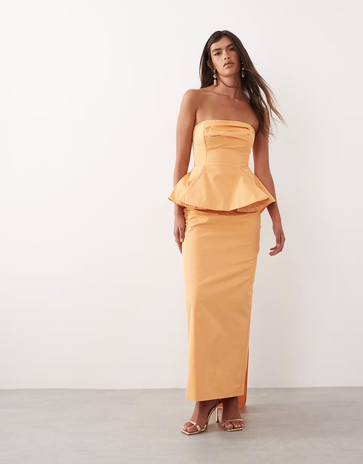 ASOS ARRANGE bandeau cinched maxi dress in apricot - 1