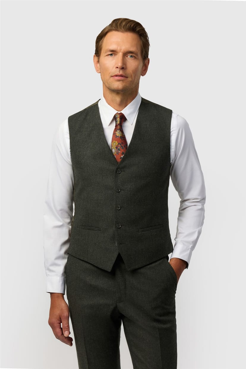 Ted Baker Ted Baker Men's Single Breasted Five Button Tailored Waistcoat in Dark Green - 1