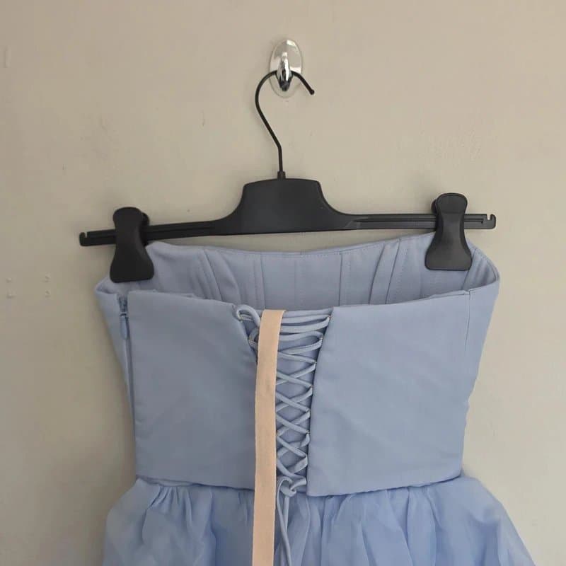 Oh Polly oh polly strapless corset tulle midi dress in blue Size 4