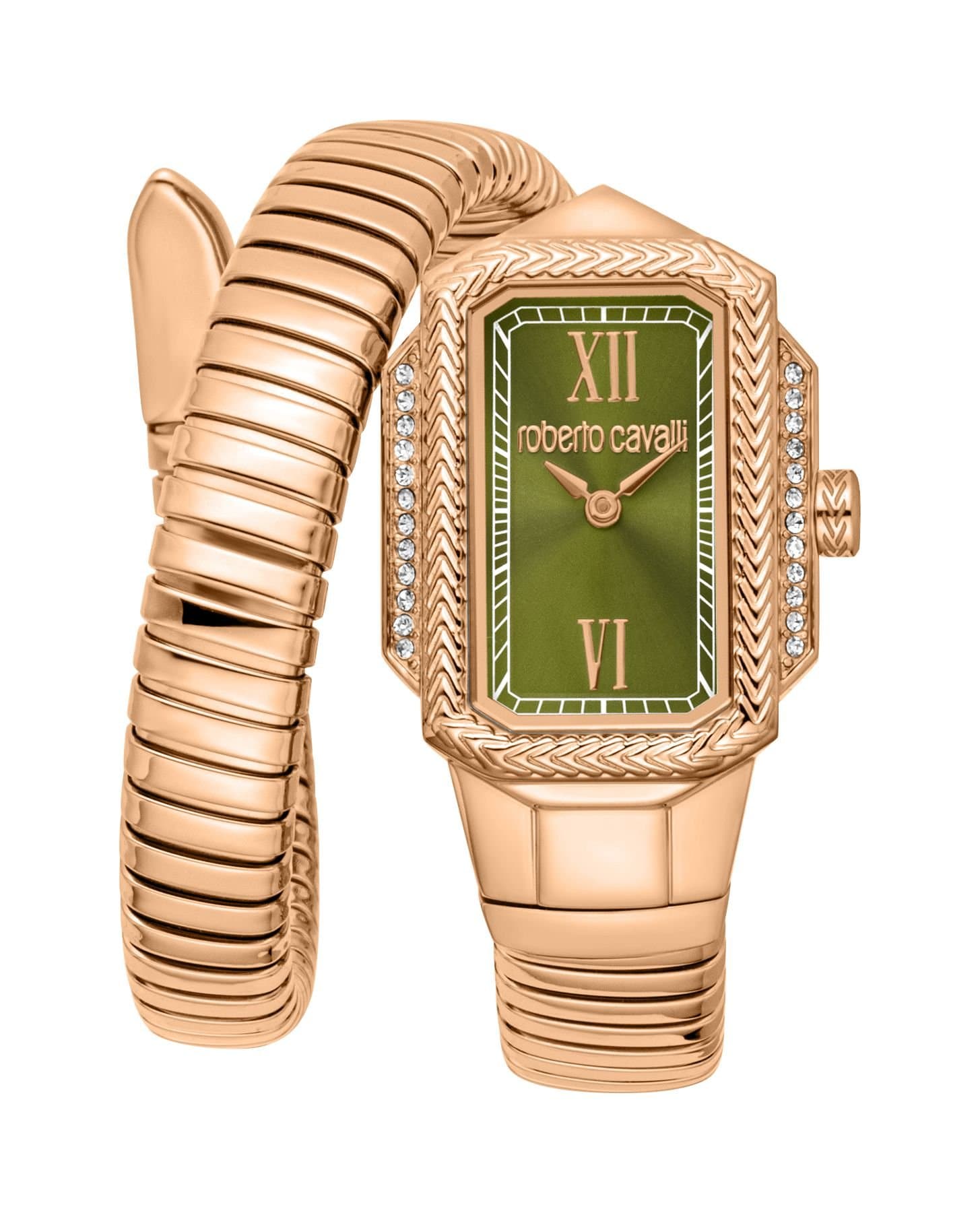 Roberto Cavalli Roberto Cavalli Women's Rose Gold Snake With Green Dial Stainless Steel Watch