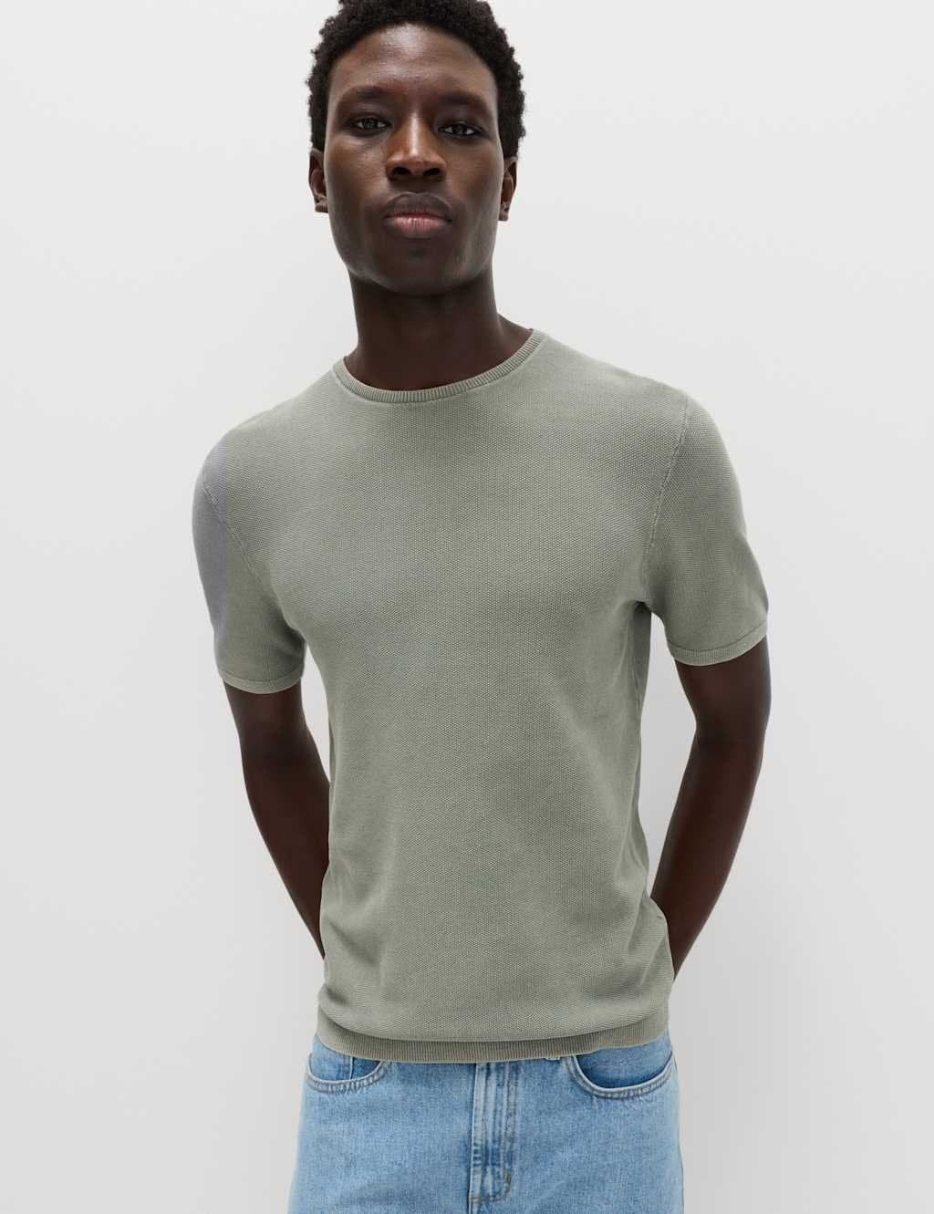 Marks & Spencer M&S Dark Sage Garment Dyed Cotton T-Shirt