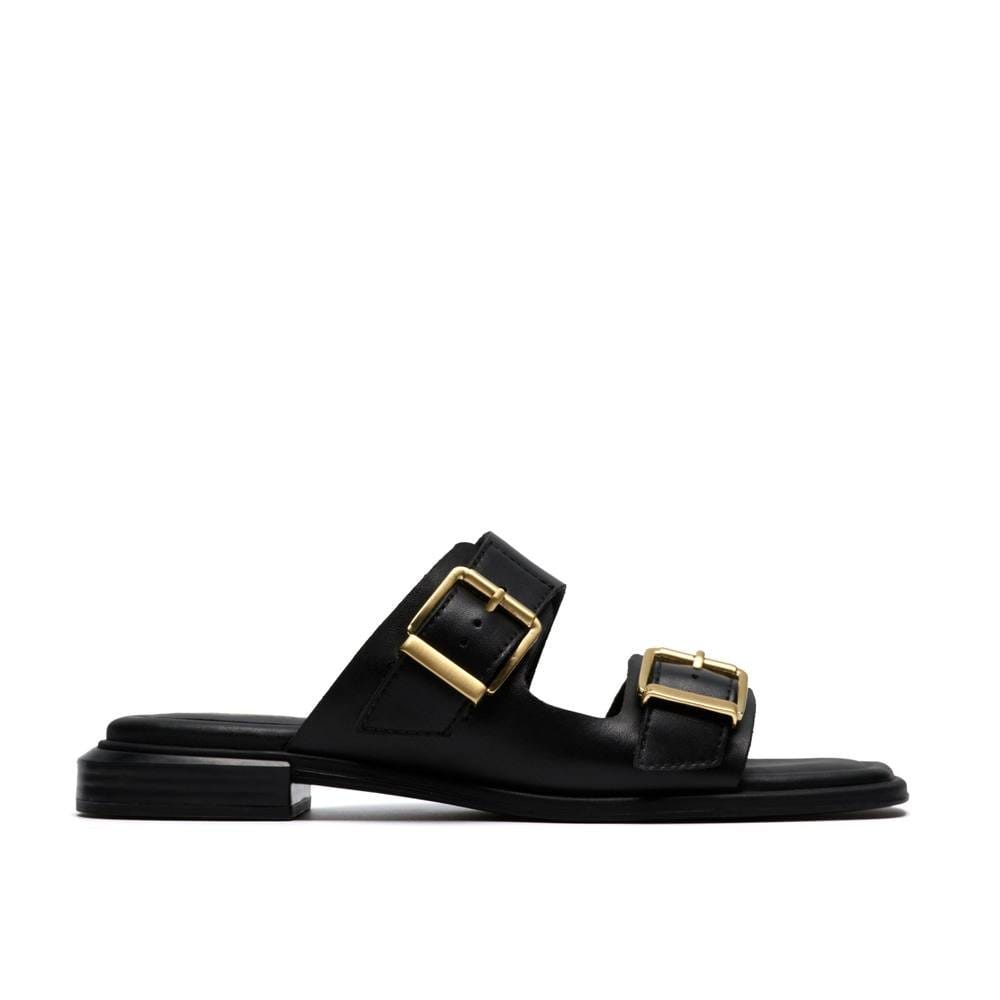 Clarks Clarks Women's Ariany Bay Black Leather Flat Sandals, Sliders - 4