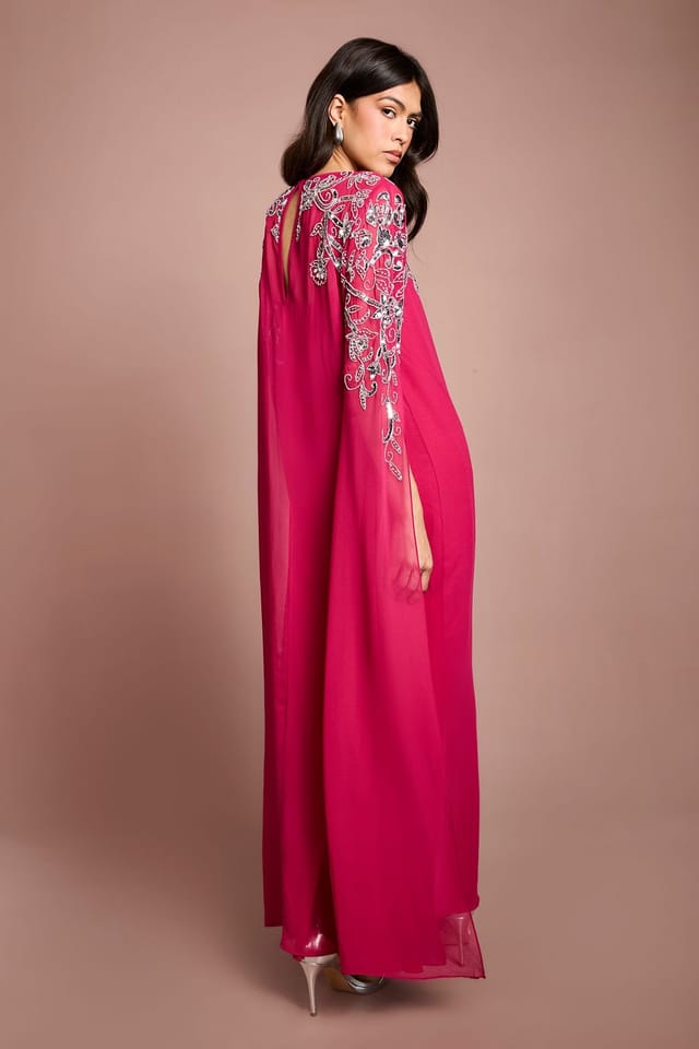Coast Coast Women's Embellished Cape Maxi Dress in Berry - 3
