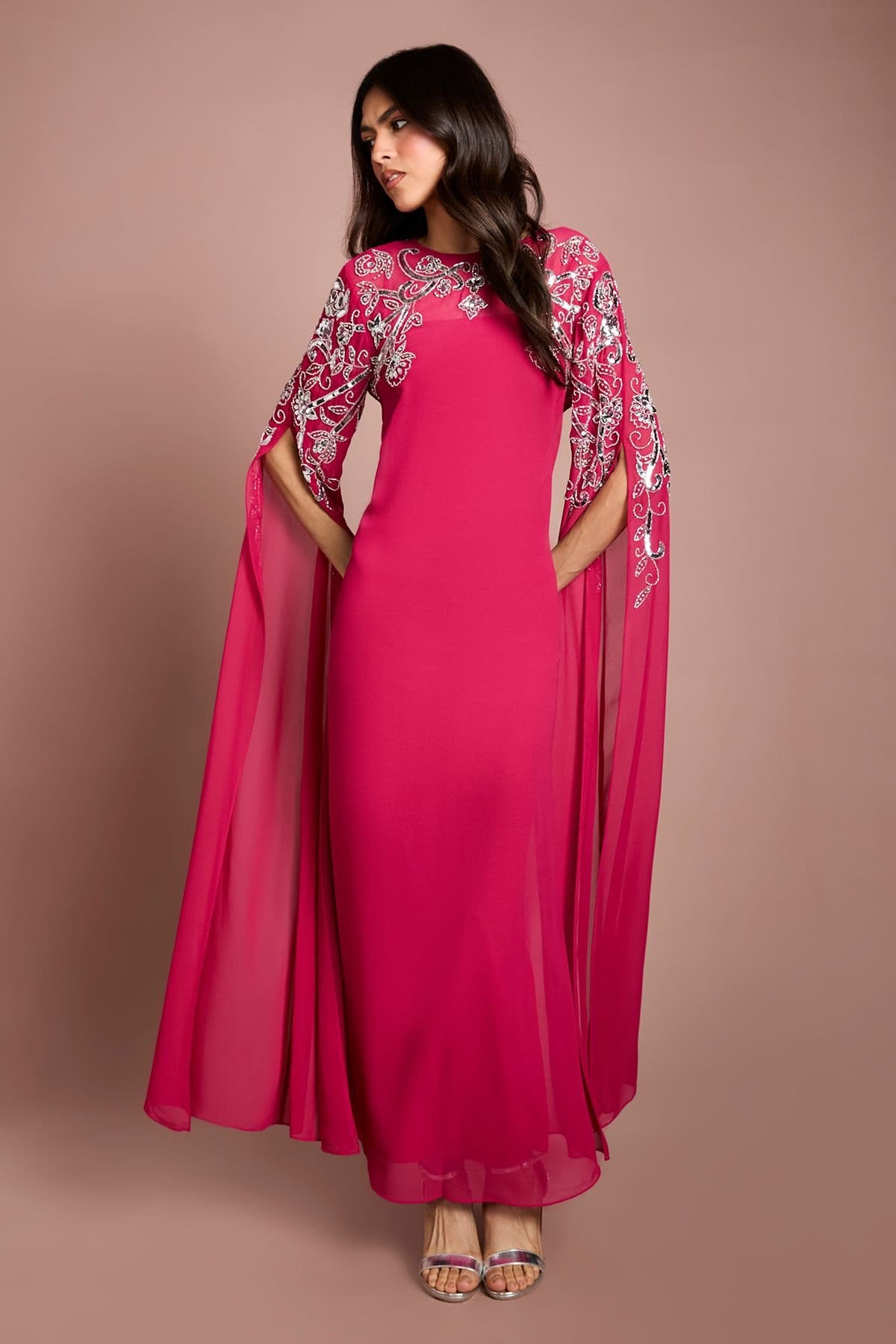 Coast Coast Women's Embellished Cape Maxi Dress in Berry - 4