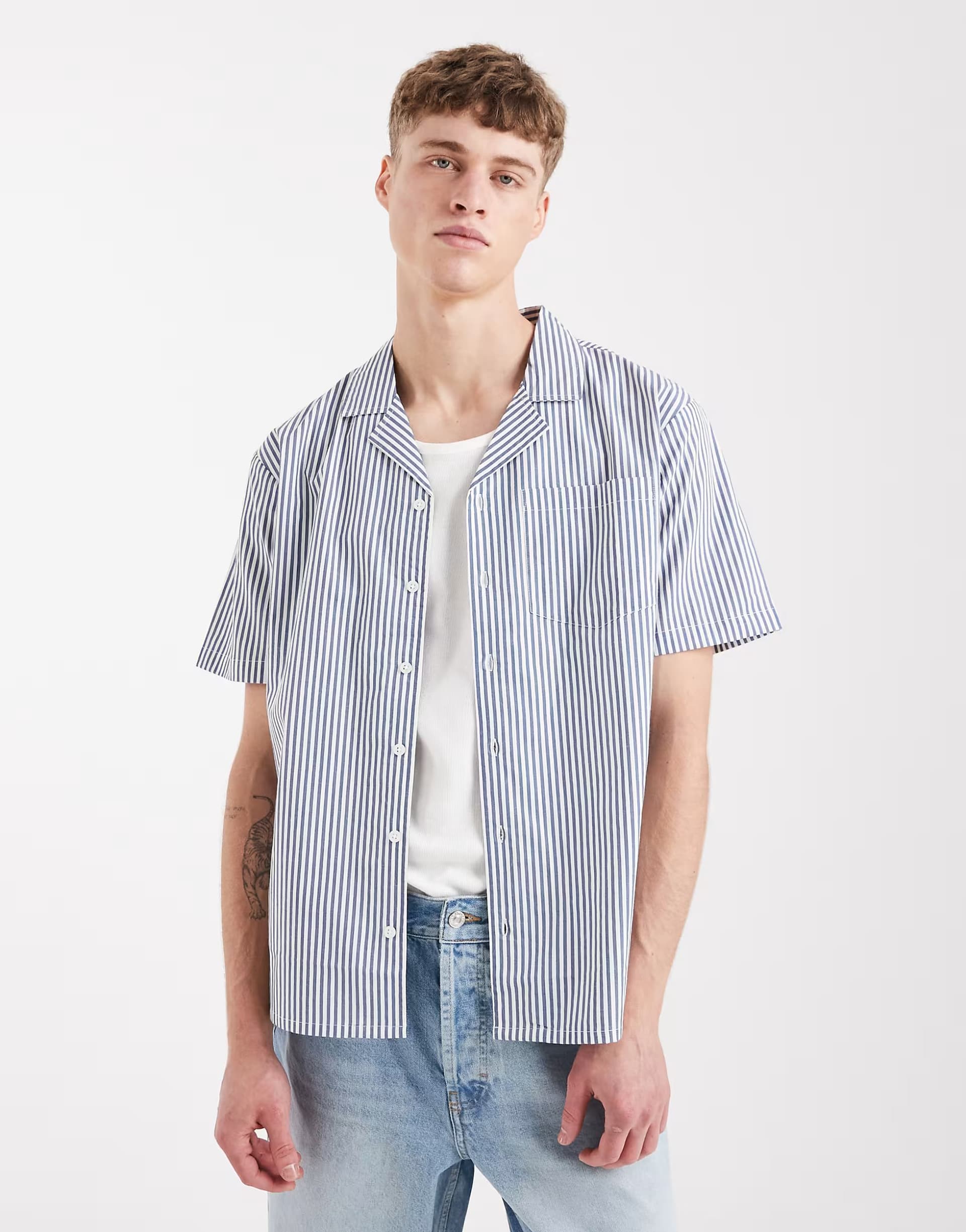 ASOS Sol Beach beach shirt in navy stripe