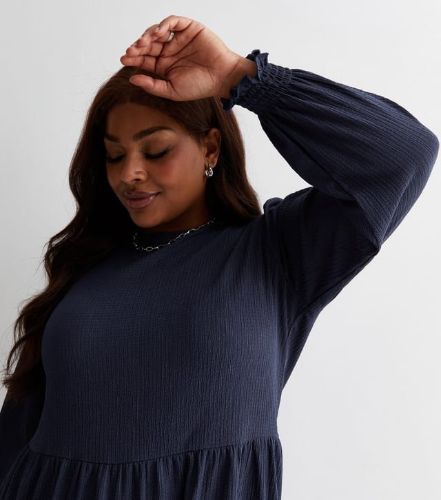 New Look Women's Plus Size Navy Crinkle Jersey Smock Midi Dress Curves New Look - 2