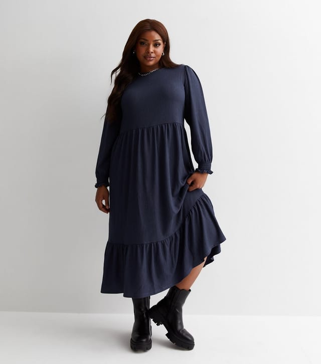 New Look Women's Plus Size Navy Crinkle Jersey Smock Midi Dress Curves New Look - 3