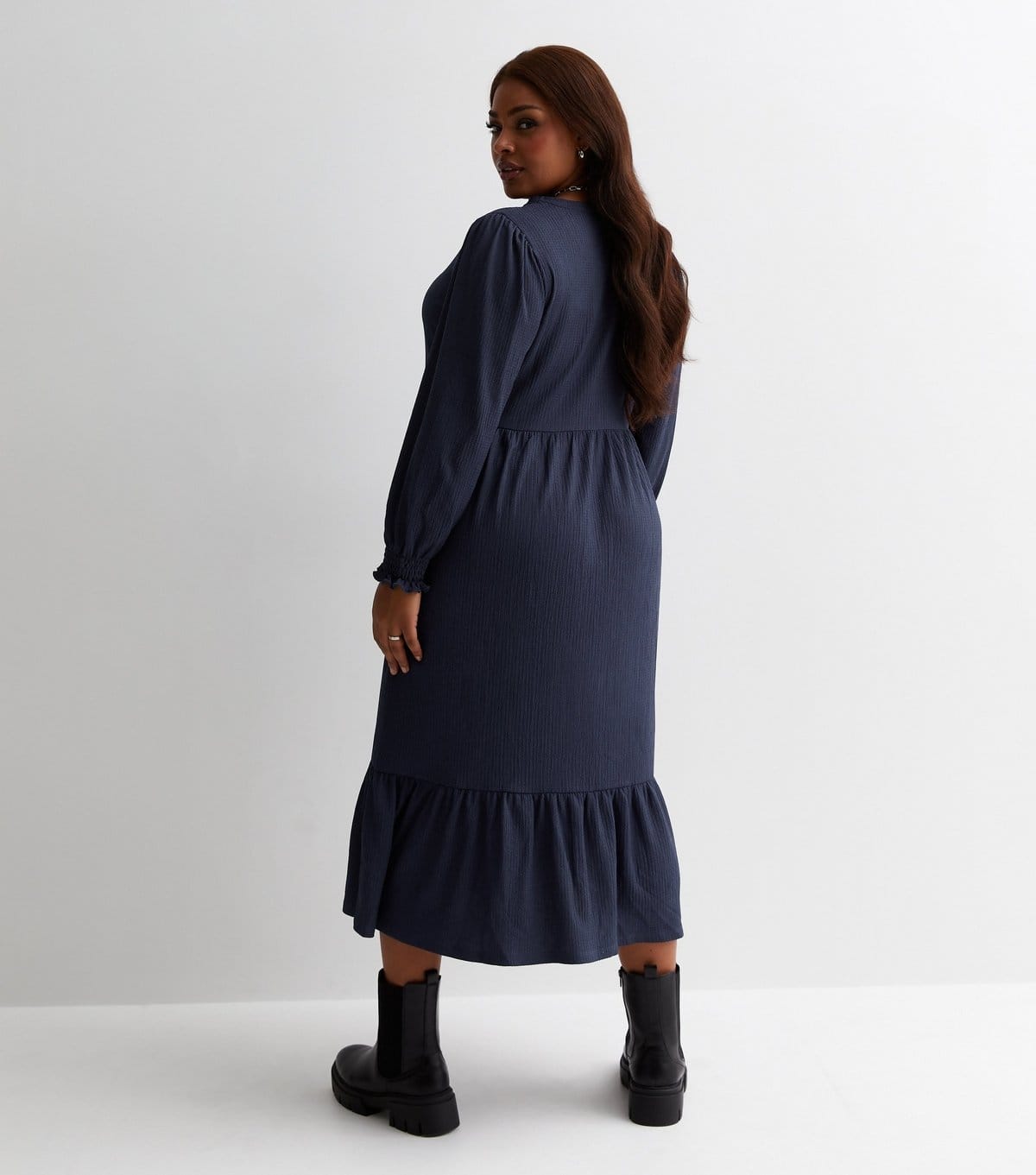 New Look Women's Plus Size Navy Crinkle Jersey Smock Midi Dress Curves New Look - 4