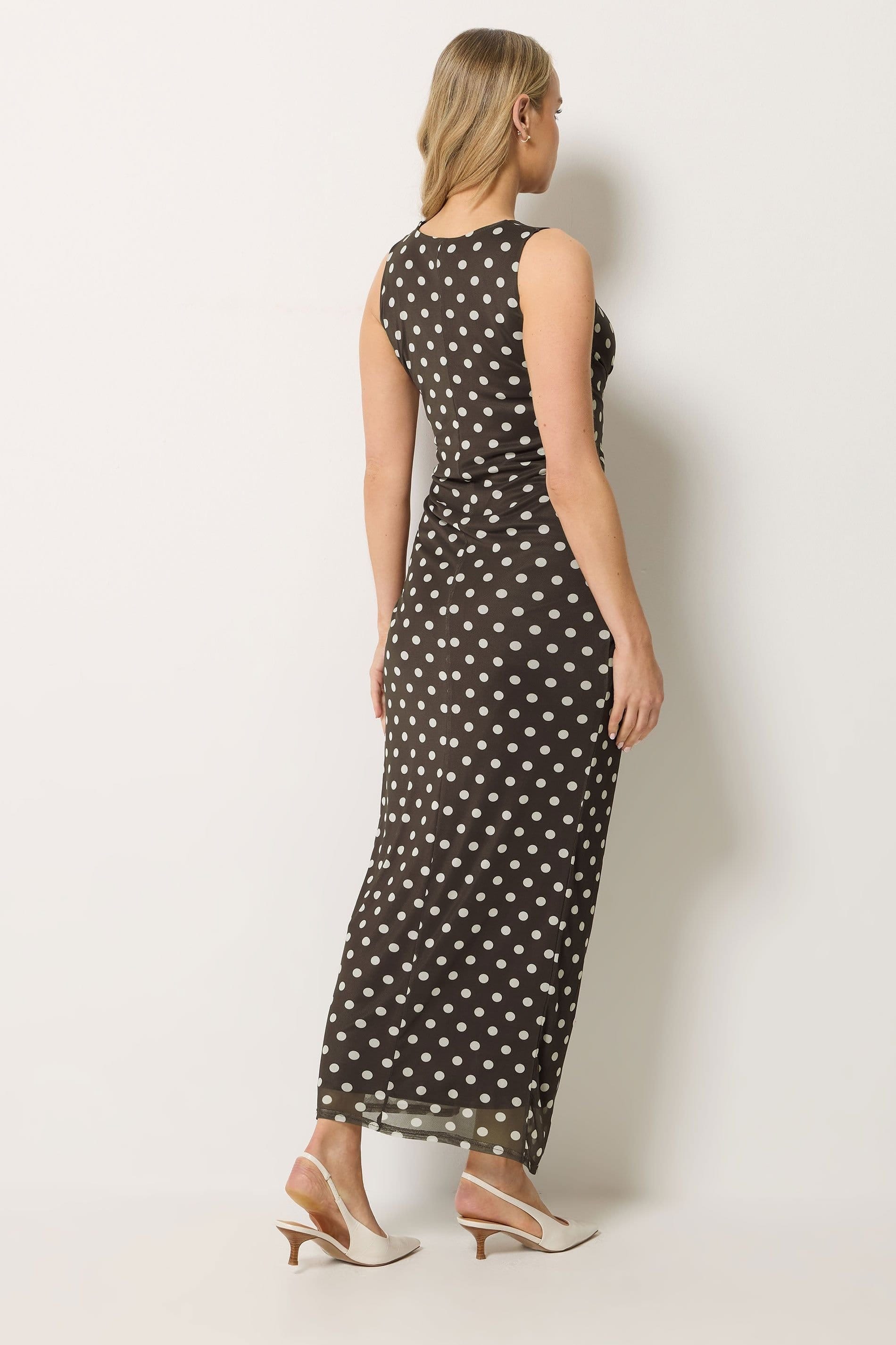 Long Tall Sally Long Tall Sally Women's Tall Polka Dot Twist Maxi Dress in Chocolate - 4