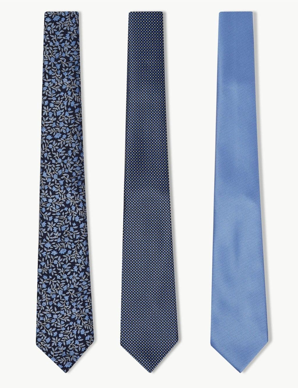 Marks & Spencer M&S 3 Pack Polka Dot & Floral Ties Blue Mix