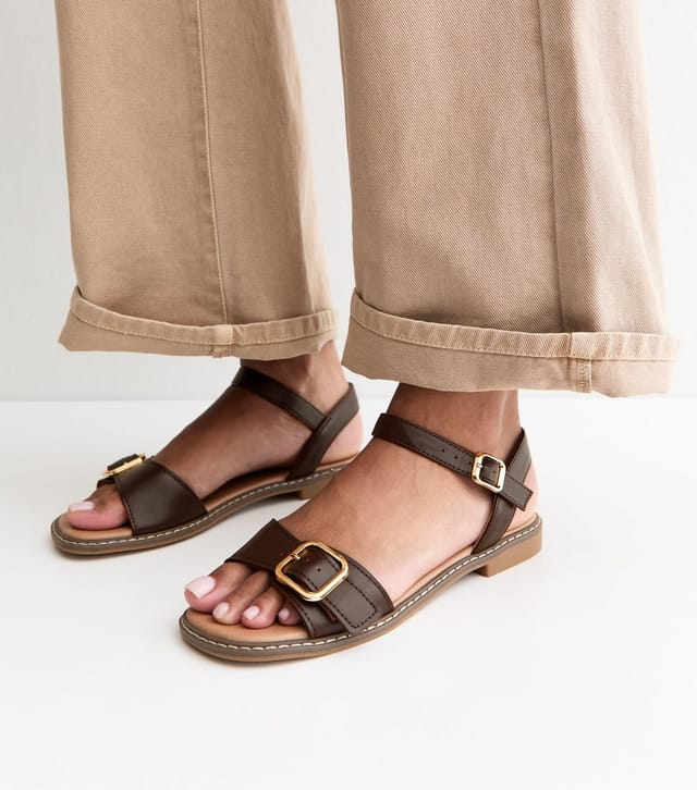 New Look Women's Brown Buckled Strap Faux Leather Sandals Vegan New Look - 2