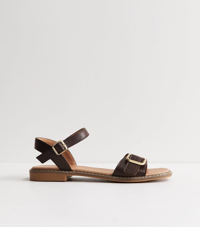 New Look Women's Brown Buckled Strap Faux Leather Sandals Vegan New Look - 3