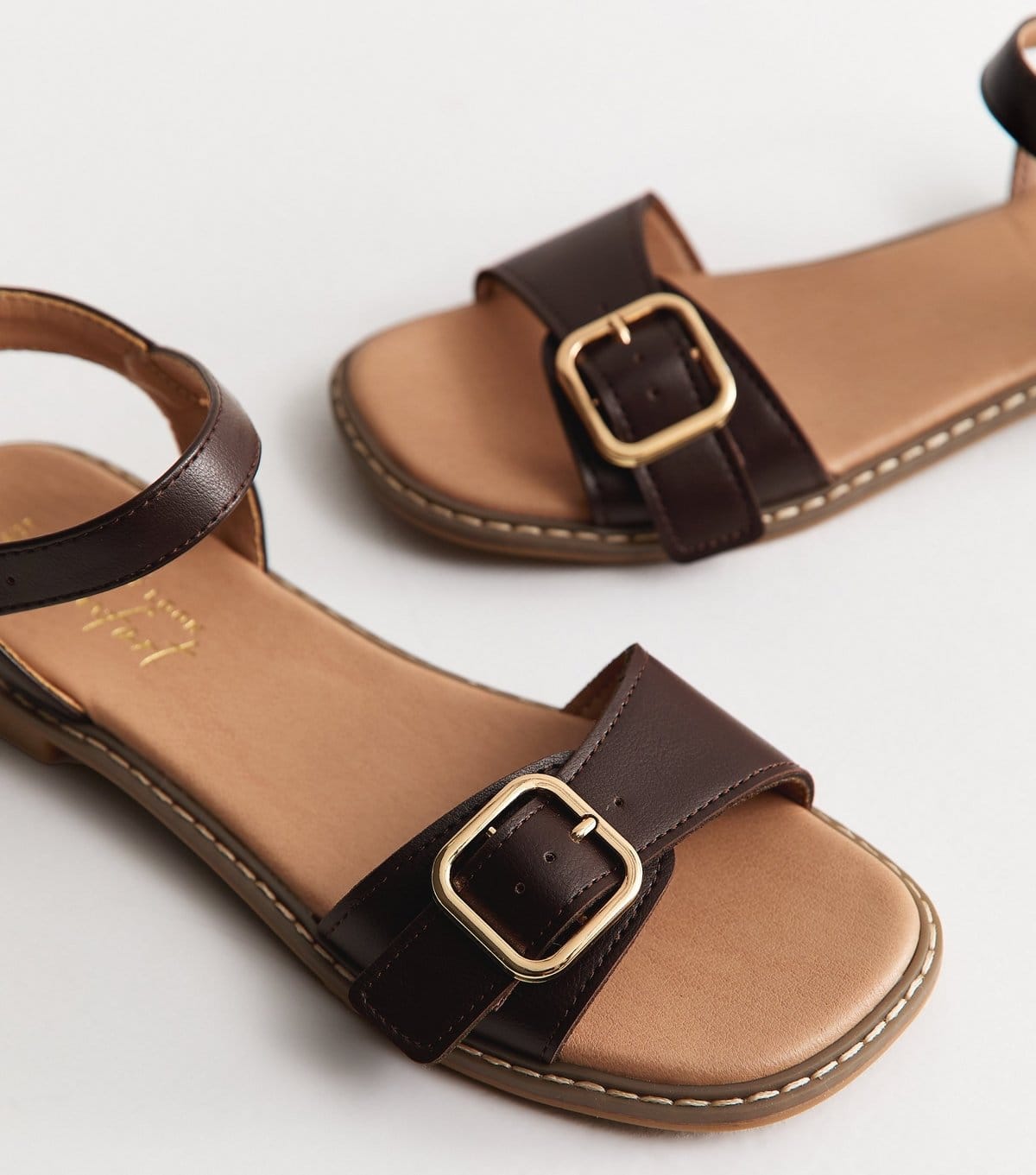 New Look Women's Brown Buckled Strap Faux Leather Sandals Vegan New Look - 4