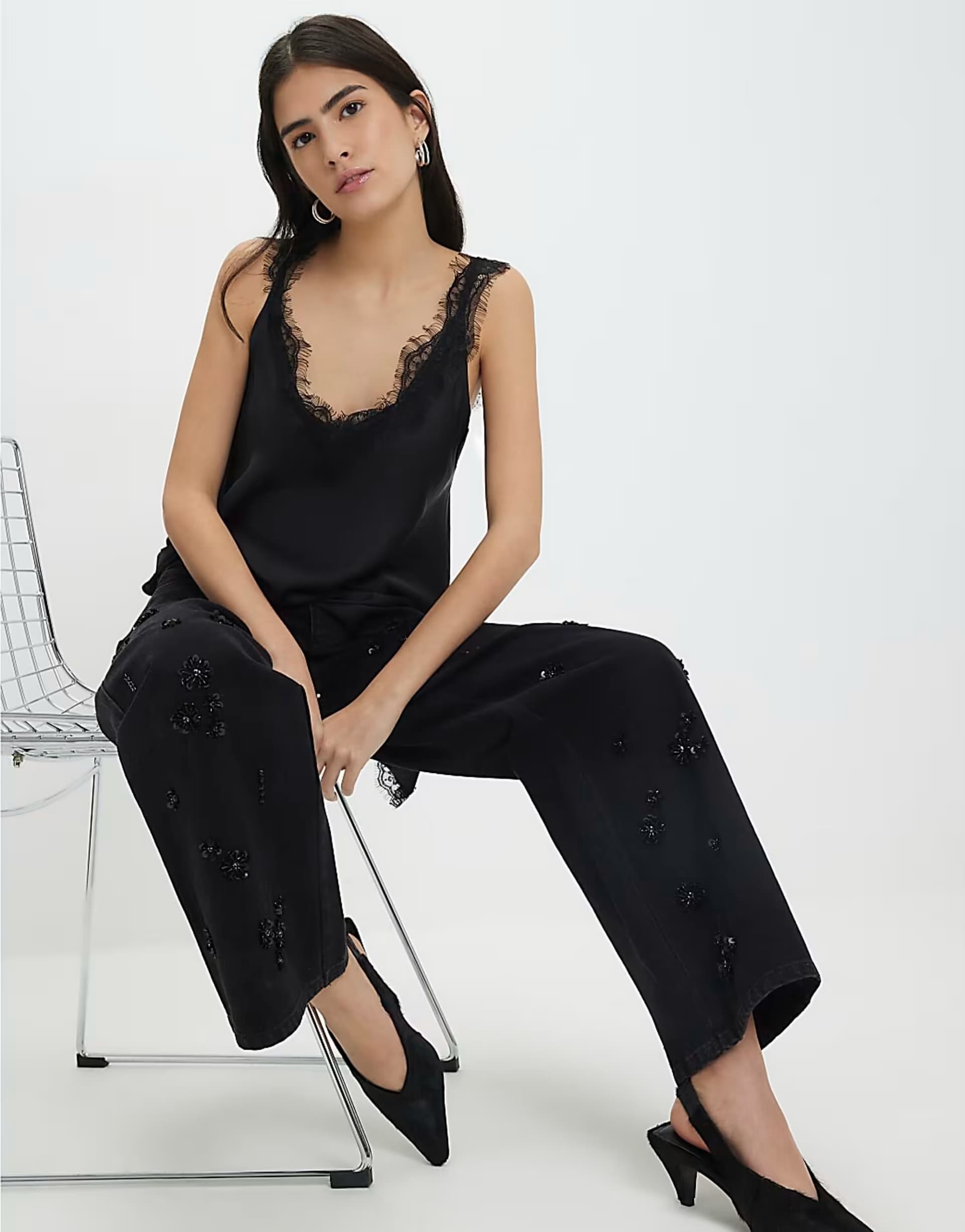 ASOS River Island Petite Petite straight embellished jeans in black