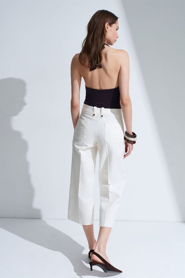 Dilvin Dilvin Women's High-Waist Cotton Poplin Capri Culottes in White - 2
