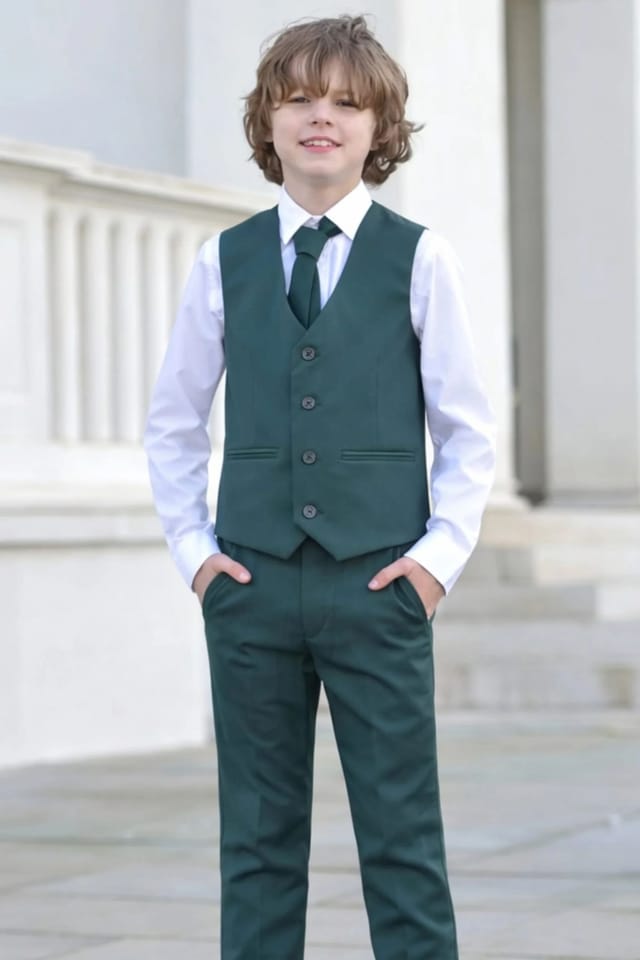 Vivaki Vivaki Men's 5 Piece Dark Green Suit - 2